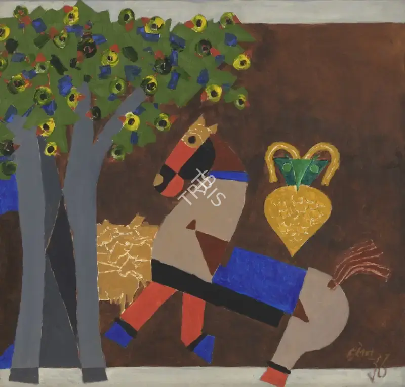 Husain, M.F. (Artist). Panchatantra, circa 1970s | Painting, Sa.Mum/01.04.26, 2026 · Saffronart