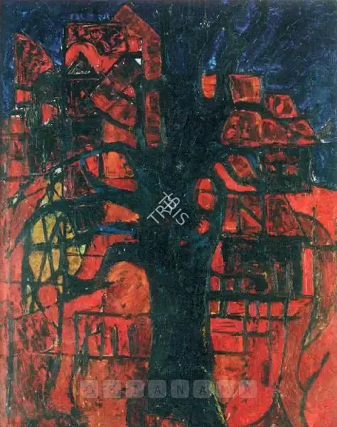 Avinash Chandra (Artist), Trees And Houses, Horseshoe Road, Belfast, 1958, Painting