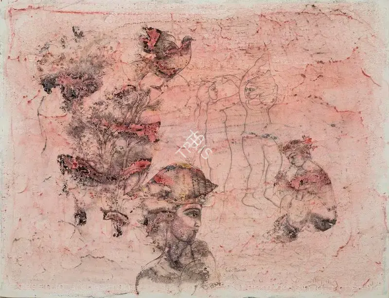 Sakti Burman (Artist), Flutist and the Dancers, 1977, Painting