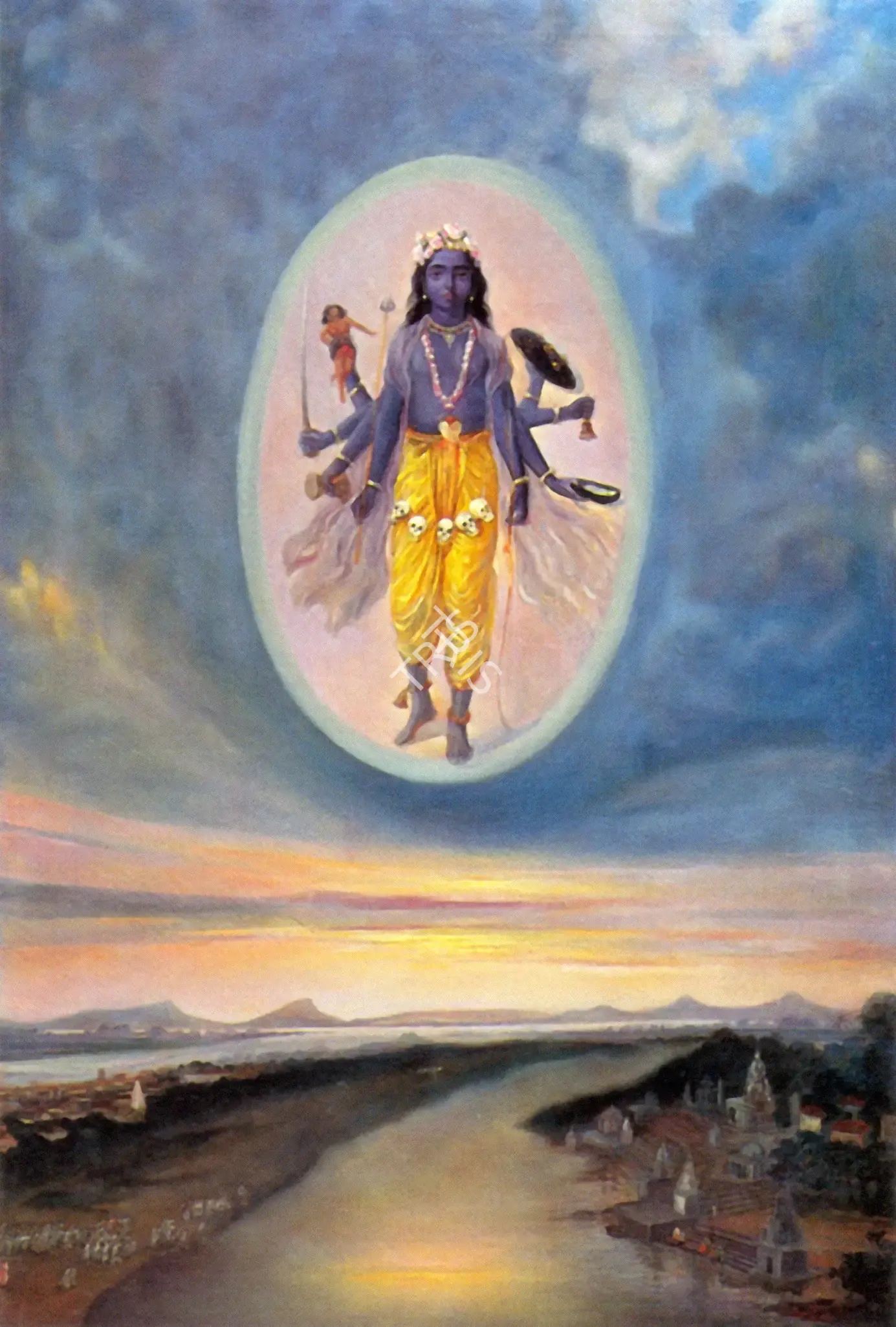 Dhurandhar, M.V. (Artist). The Goddess Kali Above Triveni Sangam, n.d. | Painting, Ch.Lon/02.06.98, 1998 · Christie's