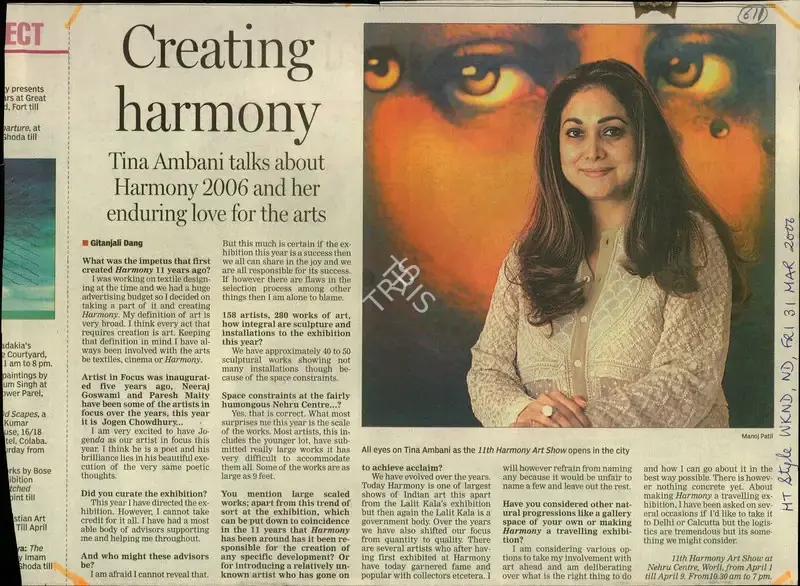 Gitanjali Dang (Reporter), Creating Harmony, 2006, Newspaper Clipping