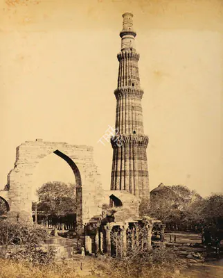 Samuel Bourne (Photographer), The Kootub , With the great Arch from the West, 1865, Antiquarian Photograph