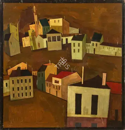 S.H. Raza (Artist), Untitled (Houses), 1952, Painting