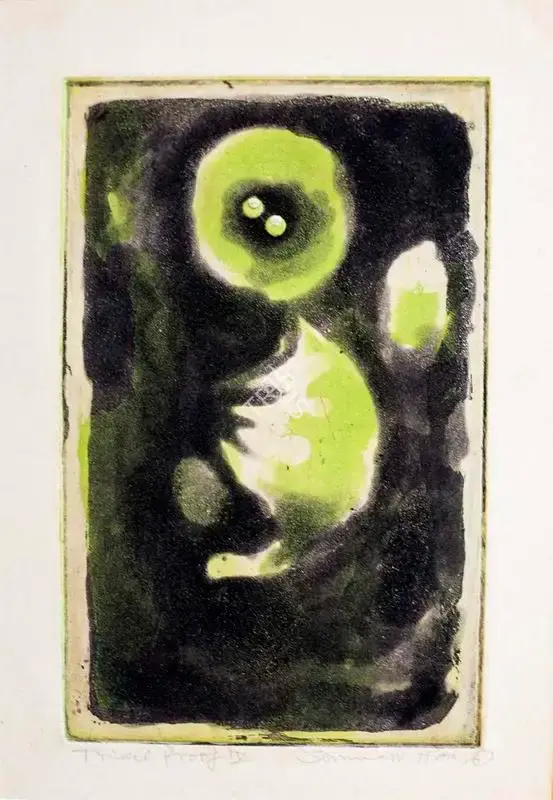 Somnath Hore (Artist), Untitled (Green Figure), 1967, Graphic Art