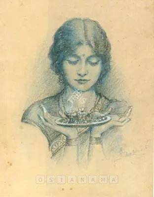 Hemendranath Mazumdar (Artist), Pujarini, 1931, Drawing