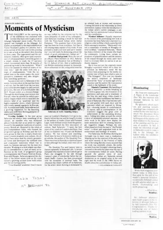 Jehangir Sabavala, 1983, Newspaper Clipping
