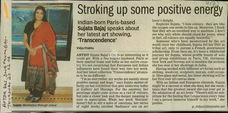 Vidya Prabhu (Reporter), Stroking up Some Positive Energy, 2006, Newspaper Clipping