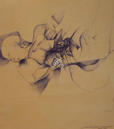 Jamil Naqsh (Artist), Reclining Female Nude, 1983, Painting