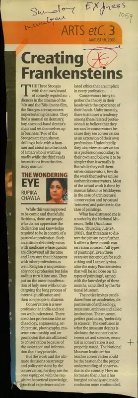 Rupika Chawla (Reporter), Creating Frankensteins, 2003, Newspaper Clipping