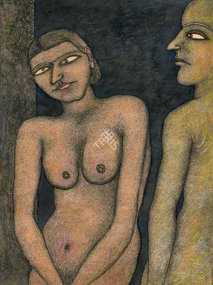 Chowdhury, Jogen (Artist). Man & Woman, 1992 | Painting, Pu.Mum/31.08.23, 2023 · Pundole