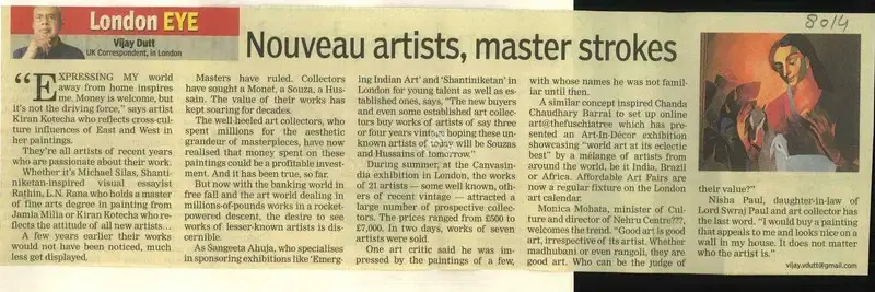 Vijay Dutt (Reporter), Nouveau Artists, Master Strokes, 2008, Newspaper Clipping