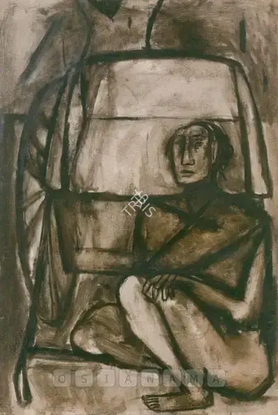 Tyeb Mehta (Artist), Rickshaw Puller, 1961, Painting