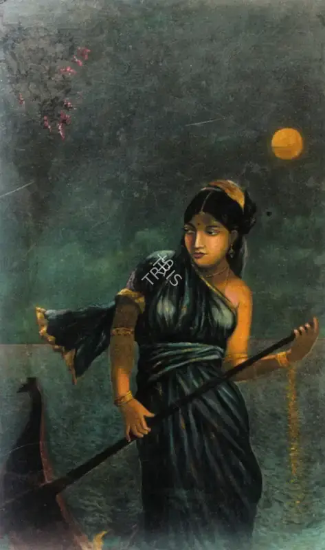 Manner of Hemendranath Mazumdar (Artist), Ganga Rowing The Boat For Shantanu, Painting