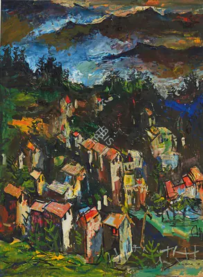 S.H. Raza (Artist), Kashmir Landscape, 1948, Painting
