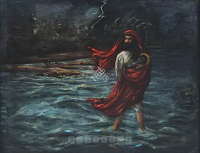 Bamapada Bandopadhyay (Artist), Vasudeva Carrying Krishna At Birth, 1910, Painting