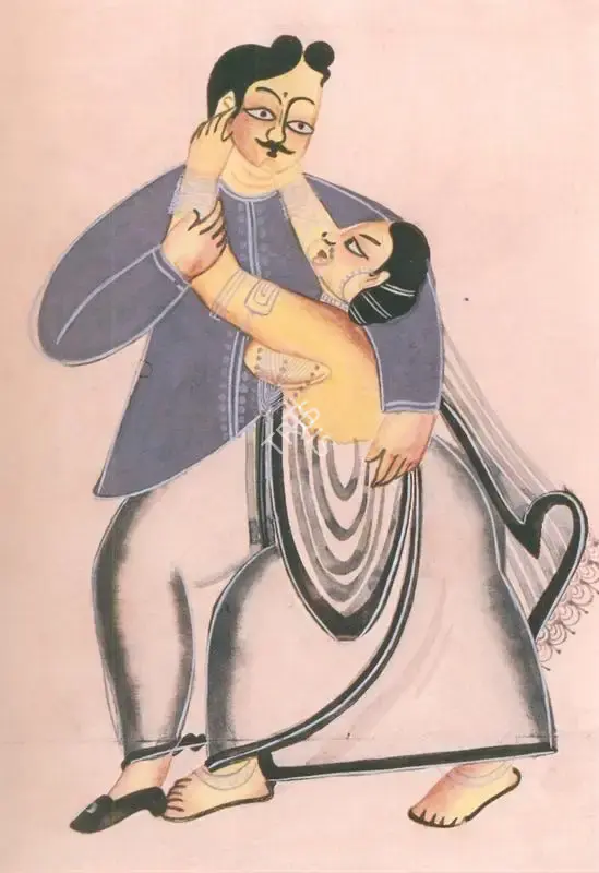 Kalighat School (Artist), A Babu with a Courtesan, 1910, Painting