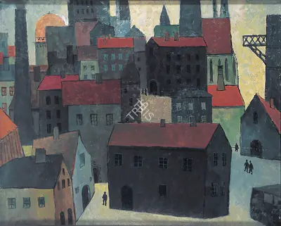 Vishwanath Nageshkar (Artist), Untitled (Town), 1974, Painting