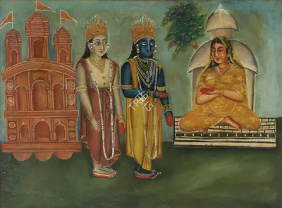 Early Bengal School (Artist), Untitled (Krishna, Balarama and Yashoda), 1890, Painting