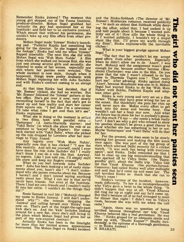 N. Bharathi (Interviewer), The Girl who did not want her panties seen, 1975, Conversation