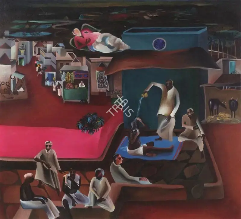 Khakhar, Bhupen P. (Artist). Death in the Family. Oil on Canvas, 1977 | Bhupen Khakhar 1934 - 2003, 2003 | Painting | FineArts | 00149674