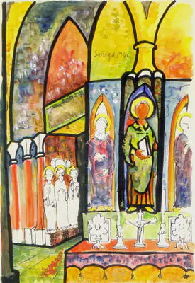 F.N. Souza (Artist), Church Interior, 1946, Painting