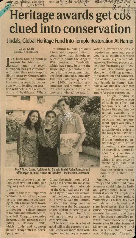 Gouri Shah (Reporter), Heritage Awards get cos Clued into Conservation, 2004, Newspaper Clipping
