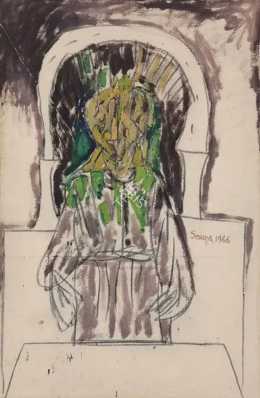 F.N. Souza (Artist), Untitled (Priest at Altar), 1966, Painting
