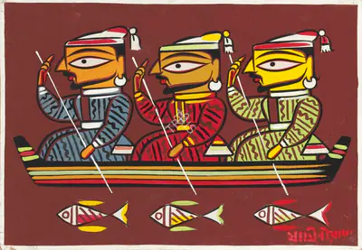 Jamini Roy (Artist), Untitled (Three Boatmen), 1921, Painting