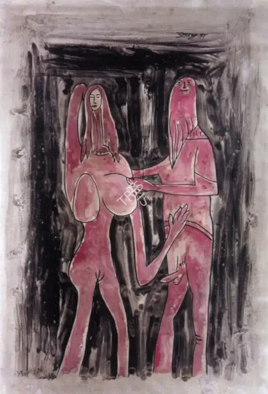 F.N. Souza (Artist), Night Lovers, 1957, Painting
