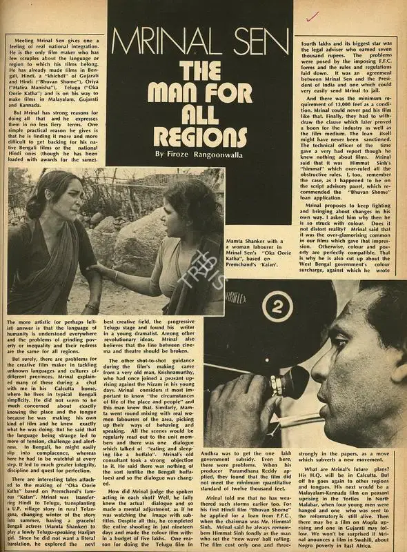 Firoze Rangoonwalla (Essayist), Mrinal Sen: The Man for all Regions, 1978, Essay