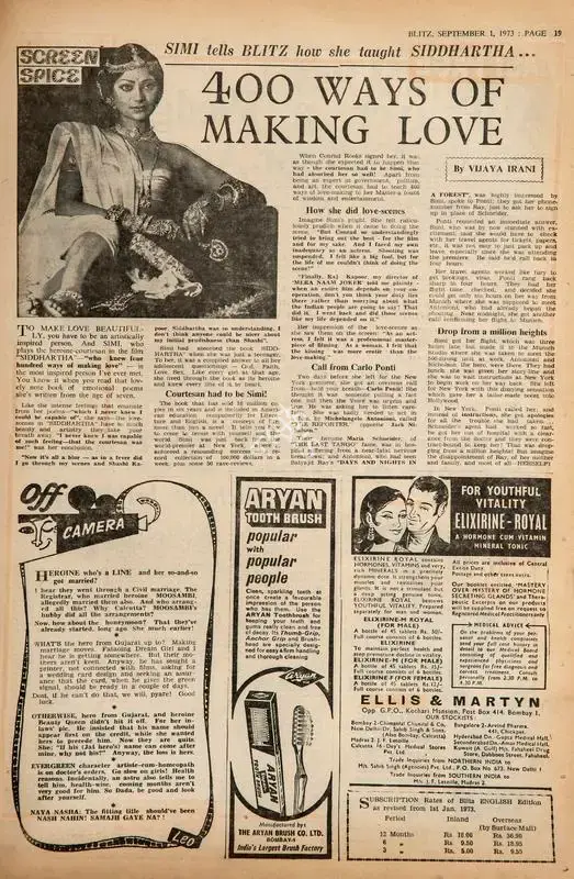 Vijaya Irani (Reviewer), 400 Ways of Making Love, 1973, Film Review