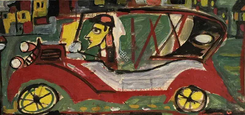 Sen, Sunil Madhav (Artist). Artist In His Vintage Car, n.d. | Painting, Os.Mum/19.01.08, 2008 · Osian's