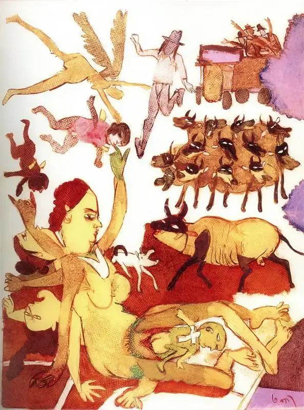 Subramanyan, K.G. (Artist). Ethiopian Nativity. Watercolour and Oil on Acrylic Sheet , 1987 | K.G. Subramanyan, 2003 | Painting | FineArts | 00566359