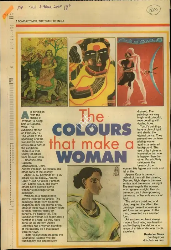 Ravinder Bawa (Reporter), The Colours That Make a Woman, 2000, Newspaper Clipping