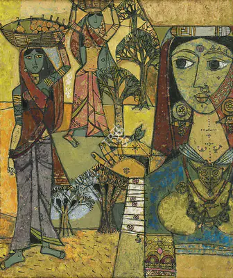 Jyoti Bhatt (Artist), Women from Saurashtra, 1958, Painting