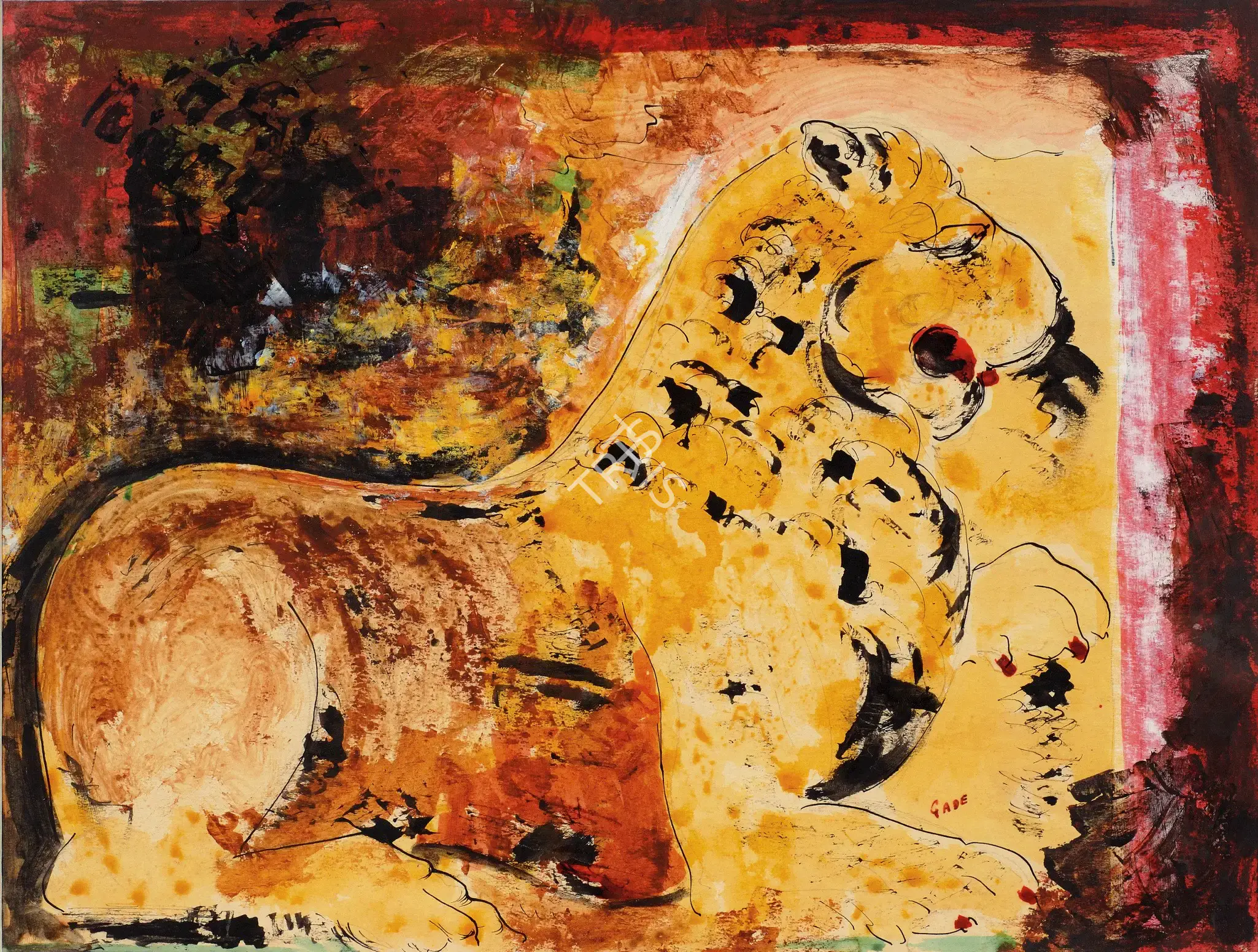 H.A. Gade (Artist), Golden Lion (Stone Sculpture), 1953, Painting