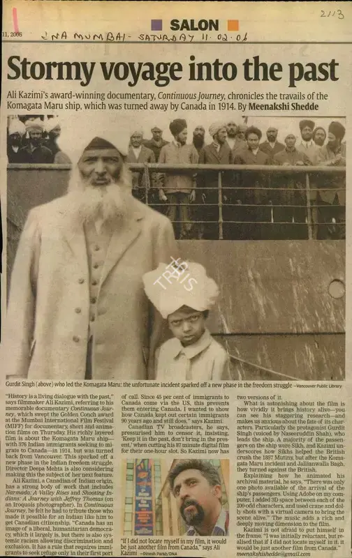 Meenakshi Shedde (Reporter), Stormy Voyage Into The Past, 2006, Newspaper Clipping