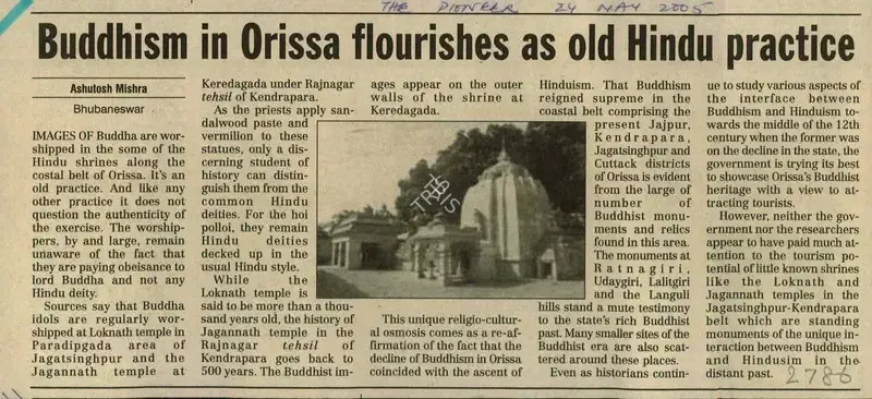 Ashutosh Mishra (Reporter), Buddhism in Orissa Flourishes As Old Hindu Practice, 2005, Newspaper Clipping