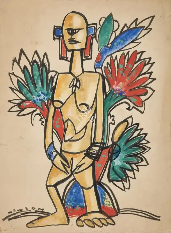F.N. Souza (Artist), Untitled (Tribal Figure), 1943, Painting