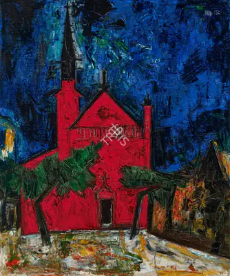 Raza, S.H. (Artist). Untitled (Eglise Rouge), 1956 | Painting, Ch.NeY/25.03.26, 2026 · Christie's