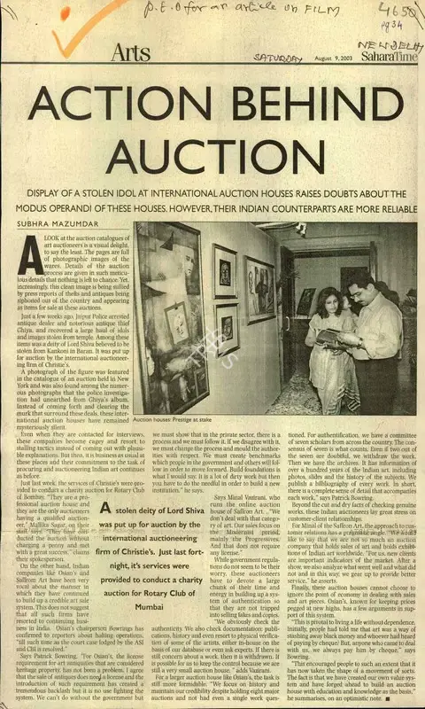 Subhra Mazumdar (Reporter), Action Behind Auction, 2003, Newspaper Clipping