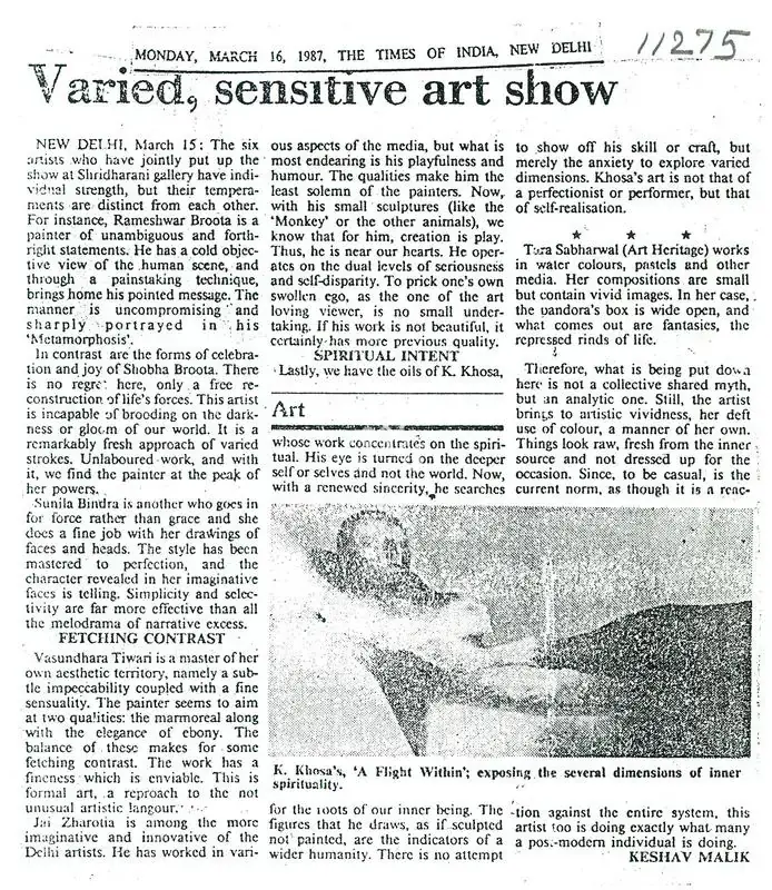 Keshav Malik (Writer), Varied, Sensrtive Art Show, 1987, Newspaper clipping