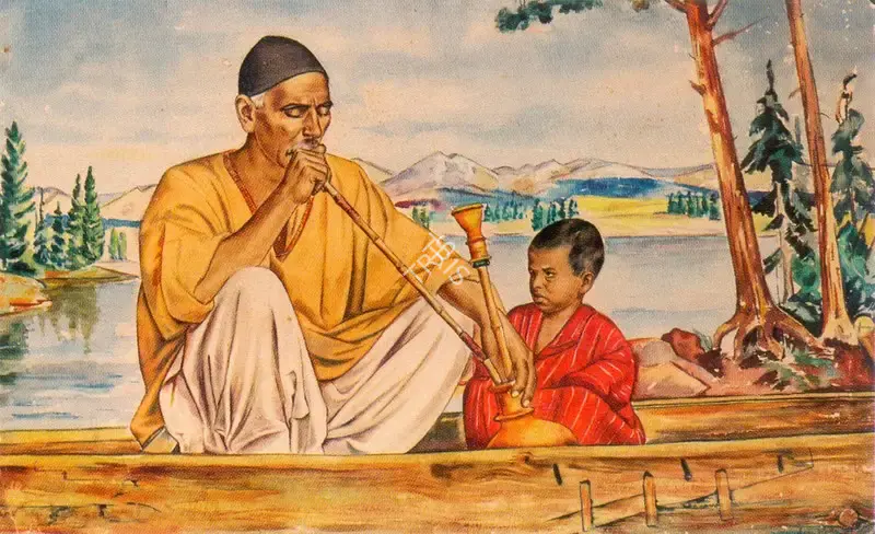 Anna Molka Ahmed (Artist), Old and Young on Dal lake, Kashmir, 1943, Painting