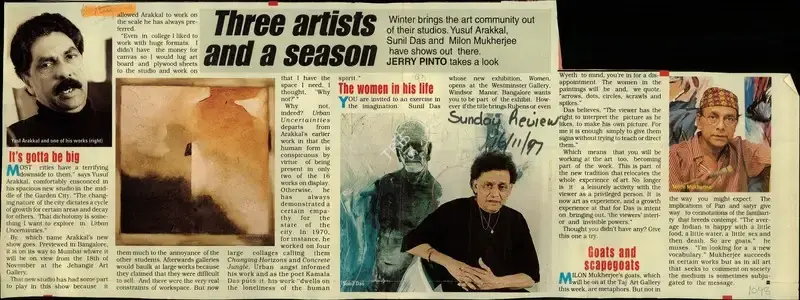 Jerry Pinto (Reporter), Three Artists and a Season, 1997, Newspaper Clipping