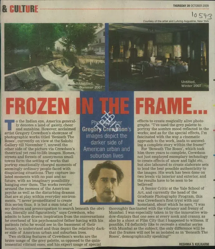Reshma S. Kulkarni (Reporter), Frozen In The Frame, 2009, Newspaper Clipping