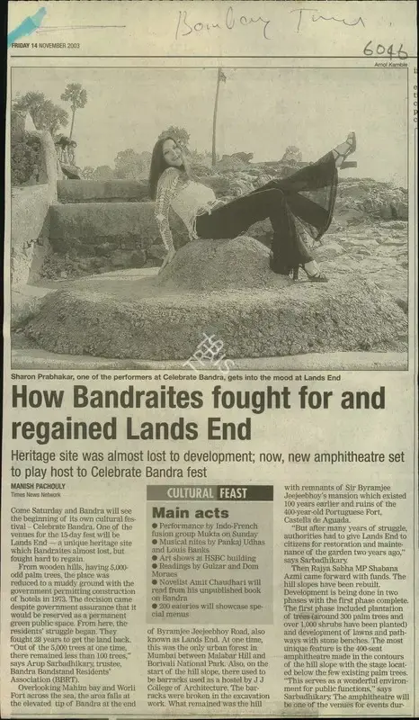 Manish Panchouly (Reporter), How Bandraites Fought for and Regained Lands End, 2003, Newspaper Clipping