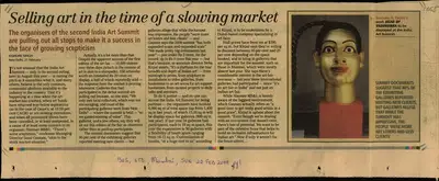Kishore Singh (Reporter), Selling art in the time of a slowing market, 2009, Newspaper Clipping