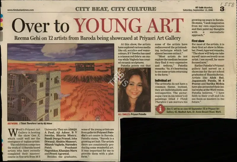 Reema Gehi (Reporter), Over to Young Art, 2008, Newspaper Clipping
