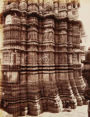 Lala Deen Dayal (Photographer), Rear carvings of Jugdeesh temple Odeypur, 1890, Antiquarian Photograph