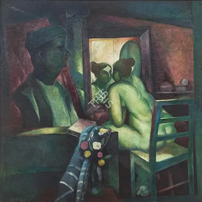 Bijon Choudhury (Artist), Nati Binodini in Dressing Room, 1986, Painting